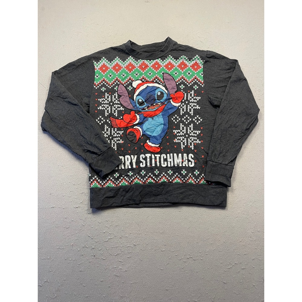 Disney Stitch Christmas Sweatshirt Cotton Blend Gray Medium Unisex